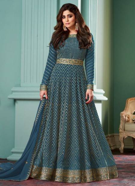 Sea Blue Colour ALIZZA SIGNATURE Heavy Wedding Wear Designer Georgette Long Salwar Suit Collection 9276